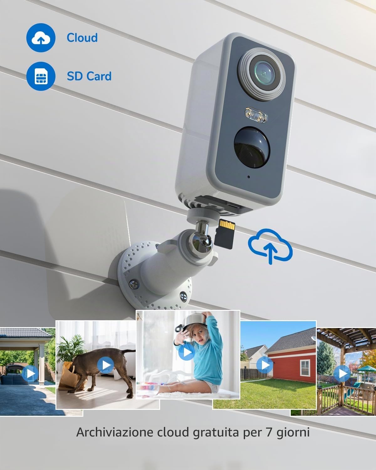 DEATTI 2K Telecamera Wi-Fi Interno/Esterno Senza Fili a Batteria, Videocamera Sorveglianza Interno, Rilevatore di Movimento PIR, Visione Notturna a Colori, Audio a 2 Vie, Sirena, IP66, SD/Cloud
