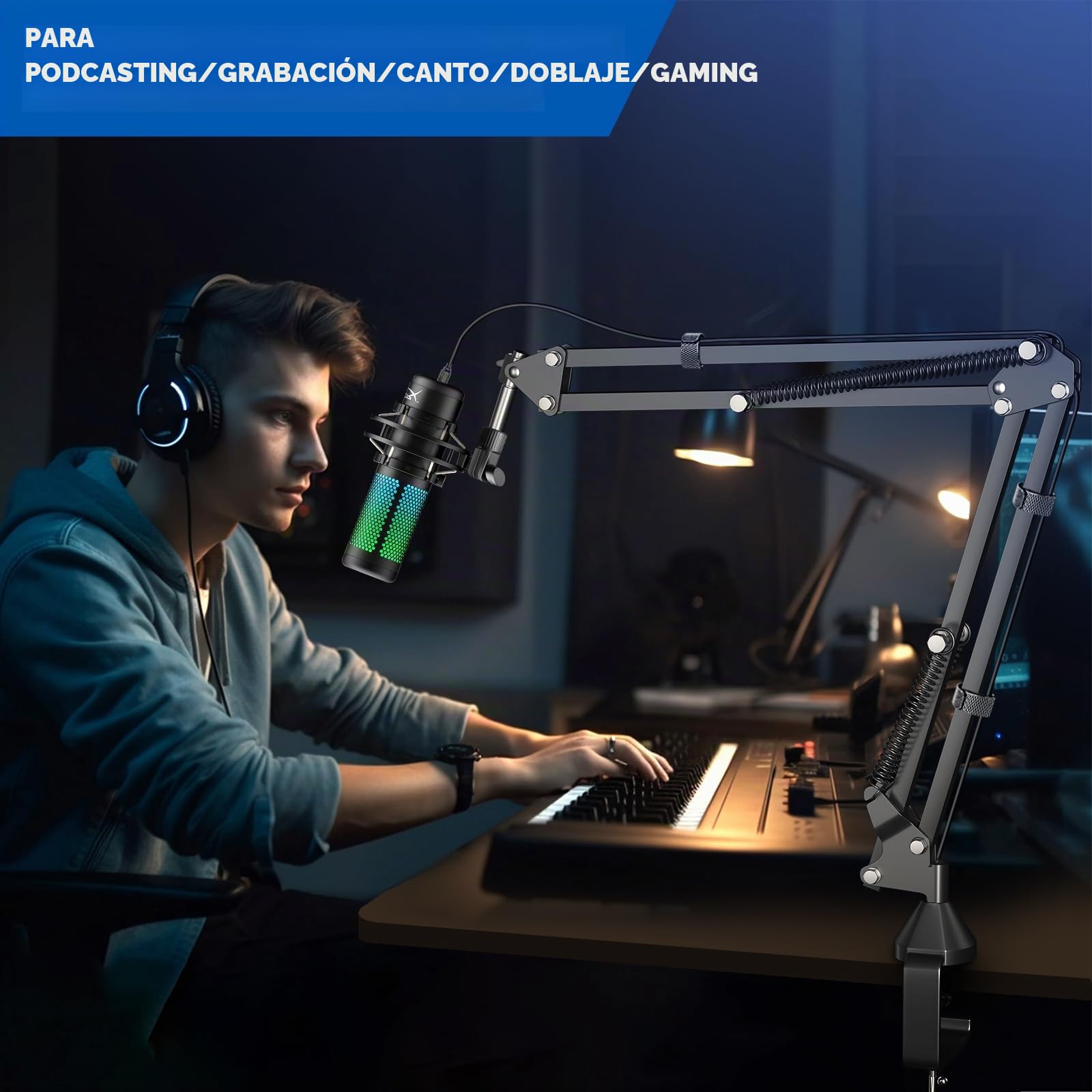 Soporte de Micrófono,Aokeo AK-35 Brazo de Micrófono ajustable negro Profesional para Micrófono de HyperX QuadCast,Blue Yeti,Blue Snowball,Etc