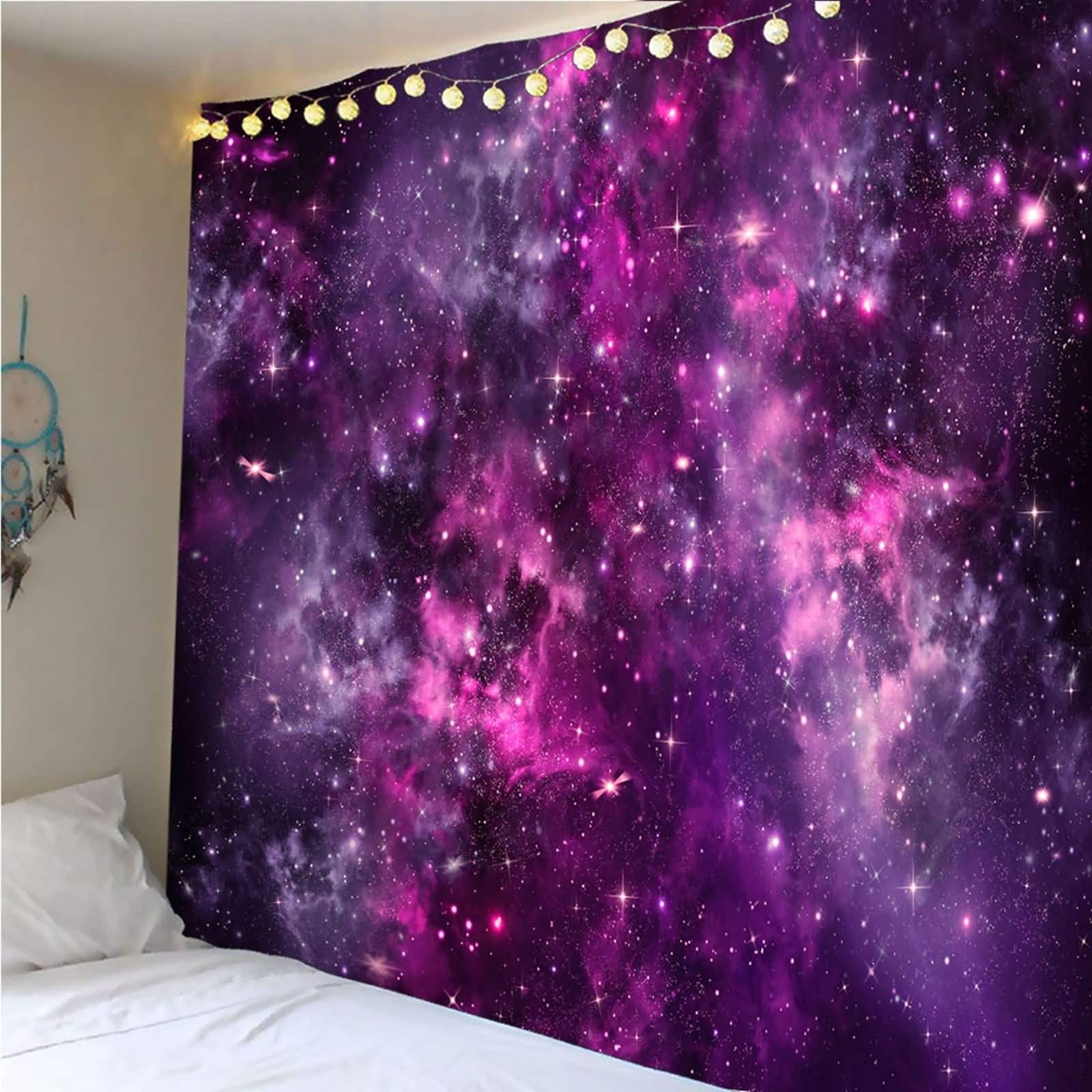 Tapiz Suelo 350x256CM,Cielo Estrellado Tapiz 3D Tela Poliéster Púrpura