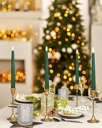 Miniatura 4 de Stmarry Green Real Wax LED Flameless Taper Candles with Remote and Timer, 9.65 Inch Flameless Candlesticks, Dripless Battery Operated Candles with