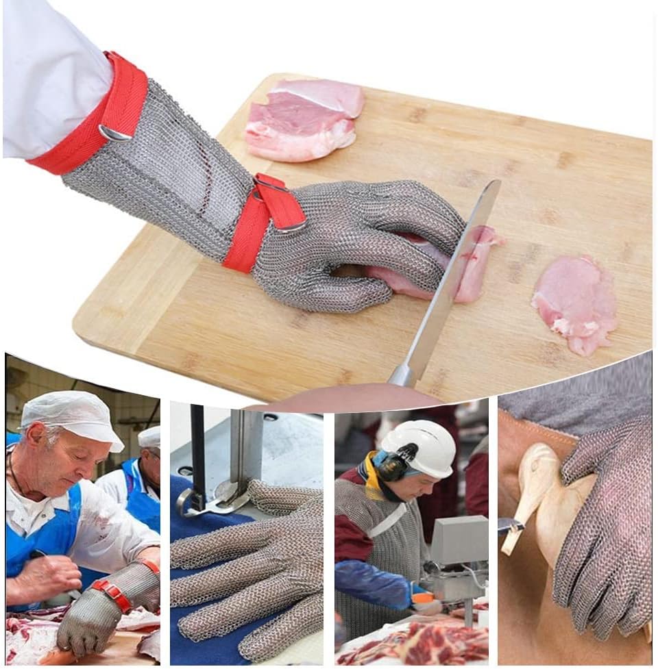 CXKJP Steel Cut Resistant Gloves - Long Arm/PVC Wrist Strap, Garment Cutting Wood Carving Glass Cutting Safety Work Gloves (Color : Arm 22cm, Size : M/1 PCS)