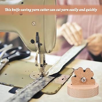 Thread Cutter Tool 5-Position Wooden | For Sewing Quilting Chain Piecing, Flower Shape Yarn Cutter with Anti-Slip Stand, 5 Rotating Cutting, Durable Beech Wood