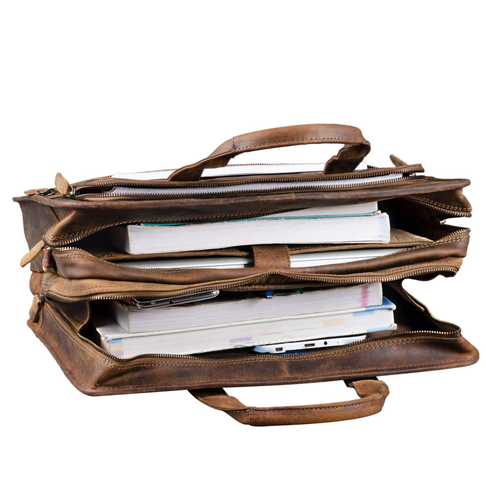 STILORD "Yves Aktentasche Herren Damen Leder Arbeitstasche Dokumententasche 15,6 Zoll Laptoptasche Businesstasche Lehrertasche echtes Rindsleder Farbe:mittel - braun