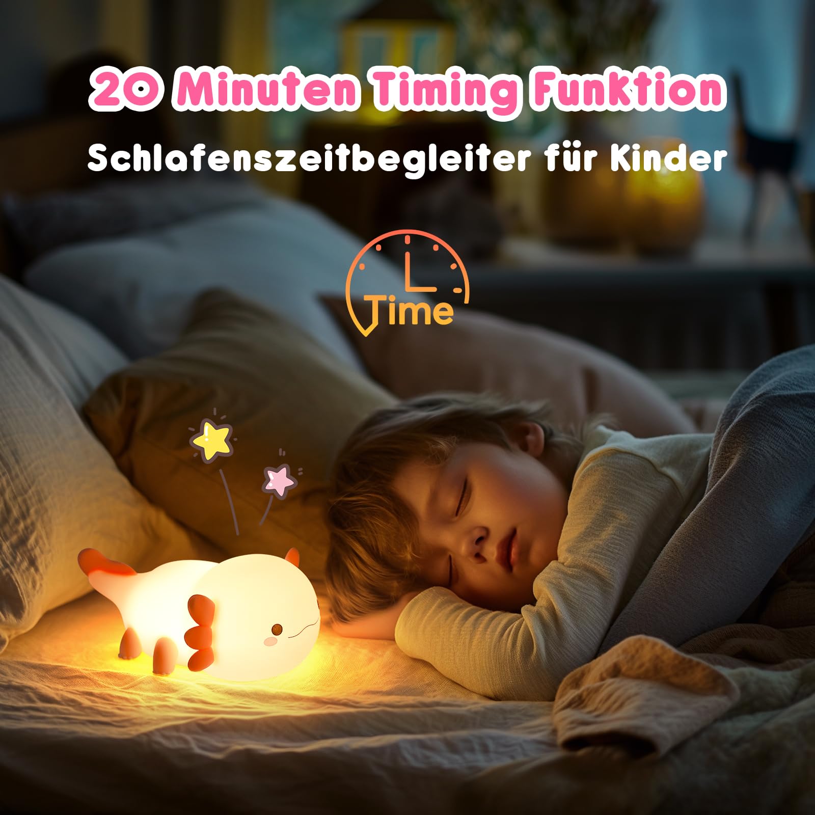GIACOMO Luce Notturna Axolotl, Luce Notturna per Bambini, Lampada Notturna USB Ricaricabile e Dimmerabile, Luce Notturna Neonato con Timer, Regali di Compleanno di Natale per Bambini e Neonati