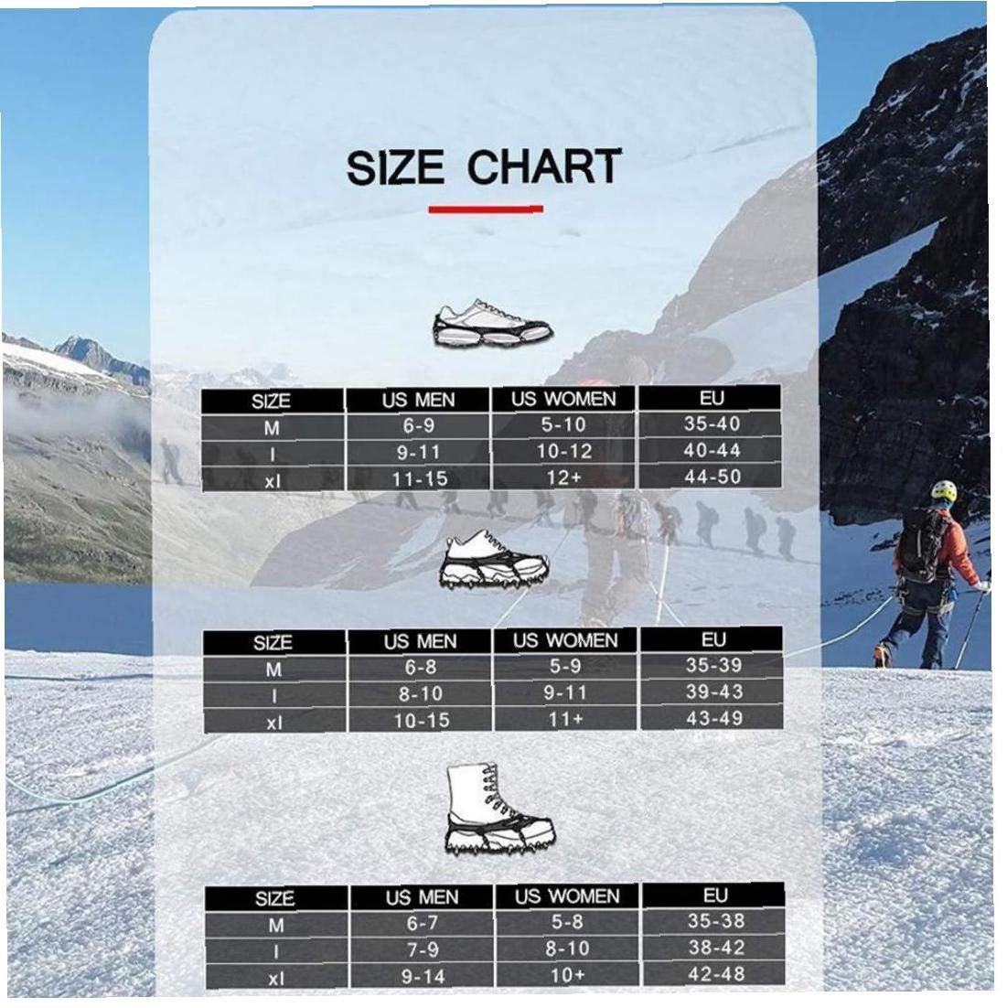 Traction Cleats Steigeisen, Ice Snow Grips für Schuhe mit 23 Edelstahlspikes zum Gehen, Joggen, Klettern, Wandern auf Schnee und Ice XL Black