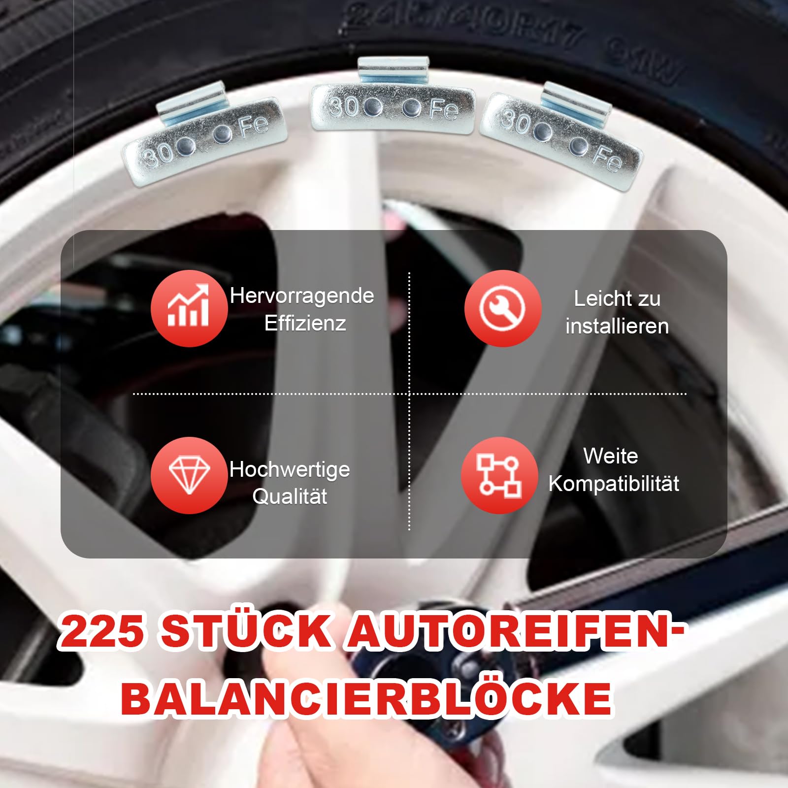 225x Schlaggewichte STAHLFELGEN Sortiment 5-30g Auswuchtgewichte Wuchtgewichte Sortiment 225 Stück (je 50 von 5g, 10g, 15g, sowie je 25 von 20g, 25g und 30g)