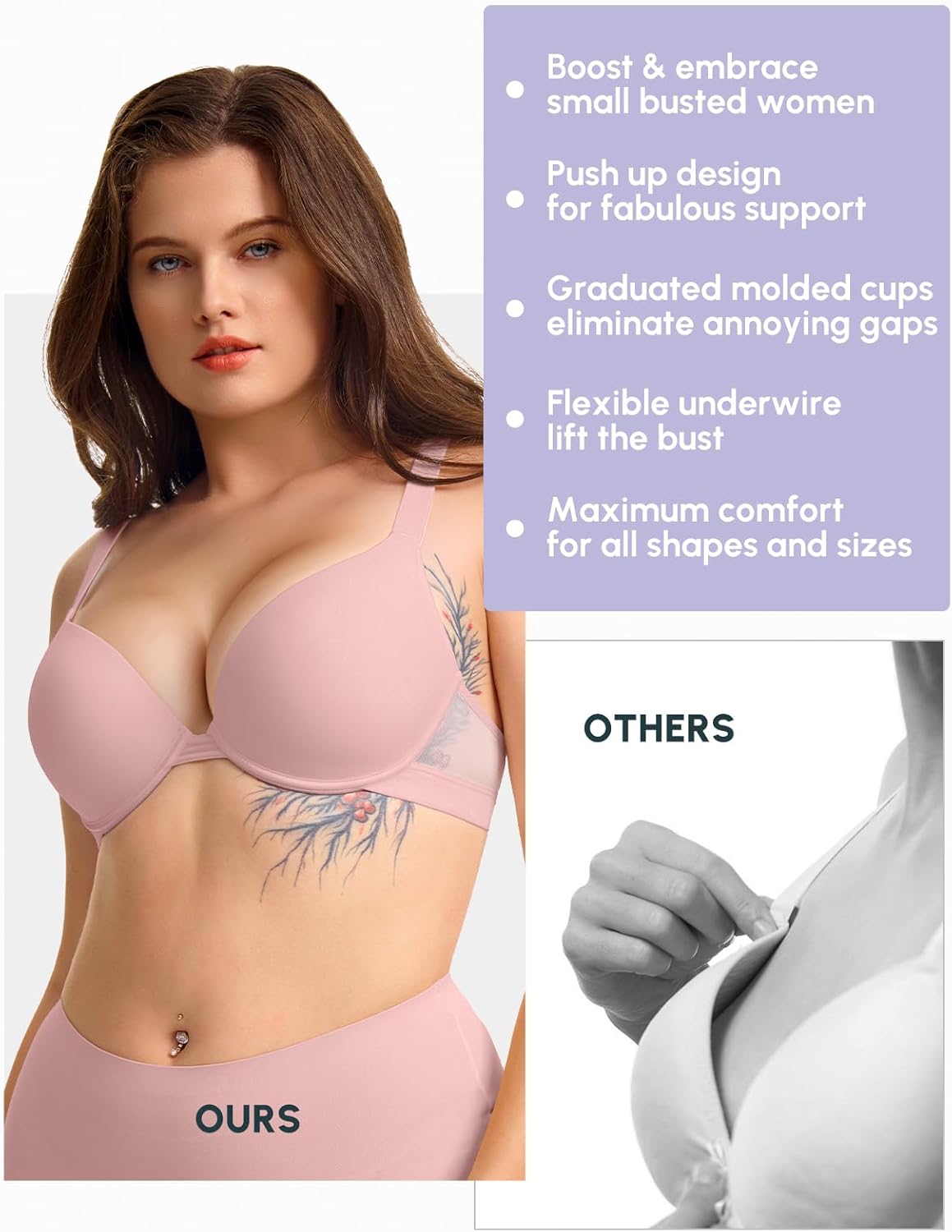 FallSweet Push Up T Shirt Bra for Small Chested Women Underwire Plunge Padded Add Two Cup Bra - Image 2