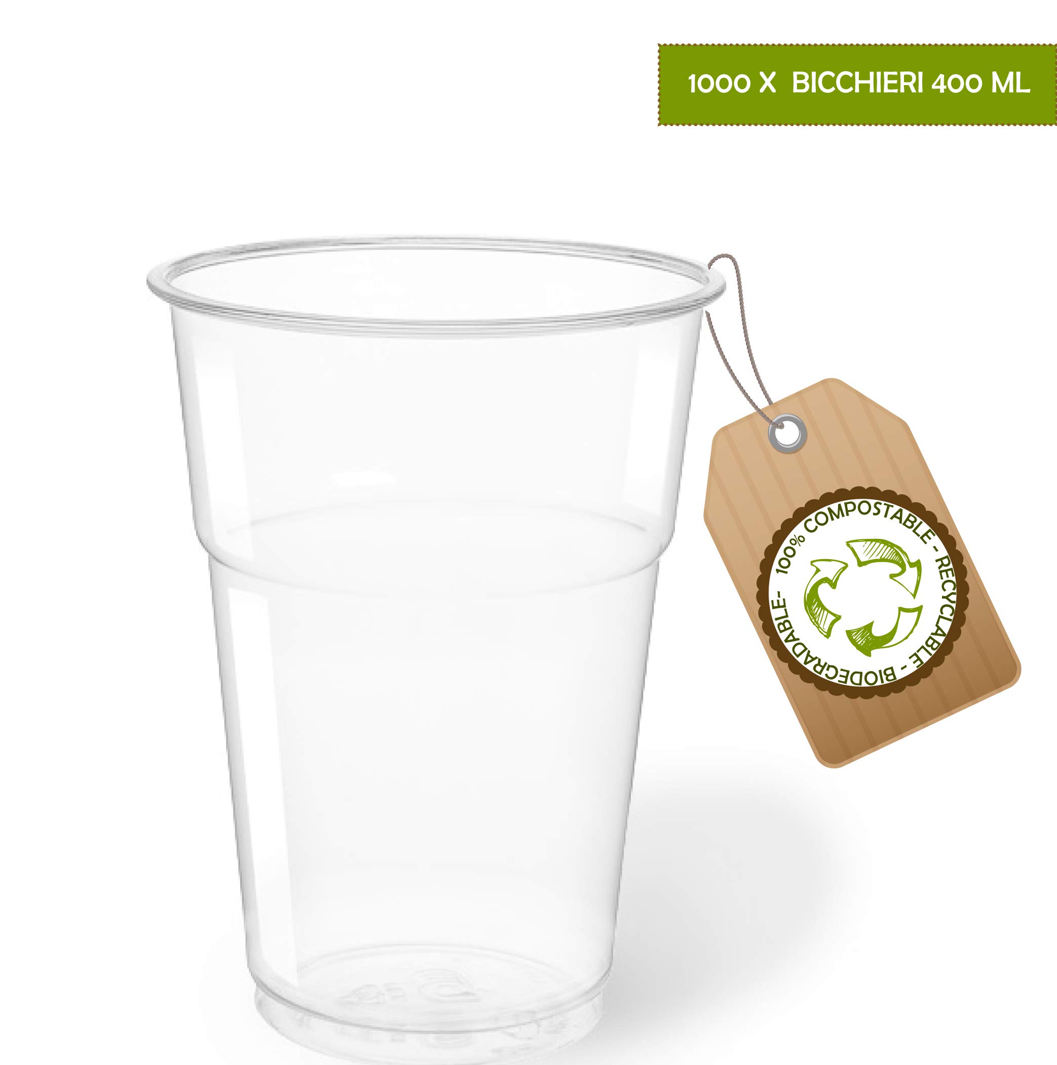 Kristallbecher aus biologisch abbaubarem und kompostierbarem PLA für Wasser und Getränke in verschiedenen Größen, umweltfreundlich und von höchster Qualität.
