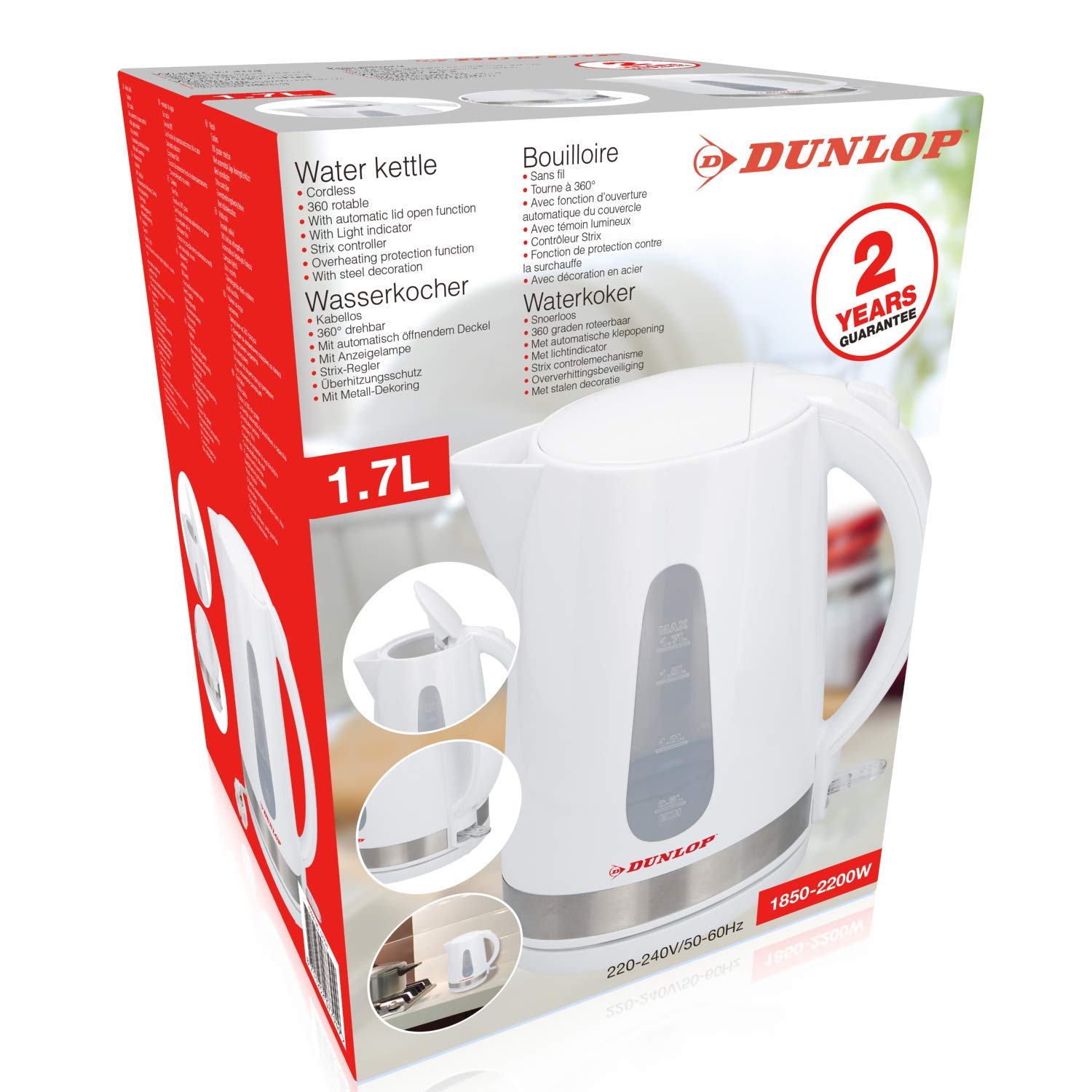 Dunlop Blanco 871125207794 Hervidor De Agua, 2200 W, 1.7 Litros, Metal,