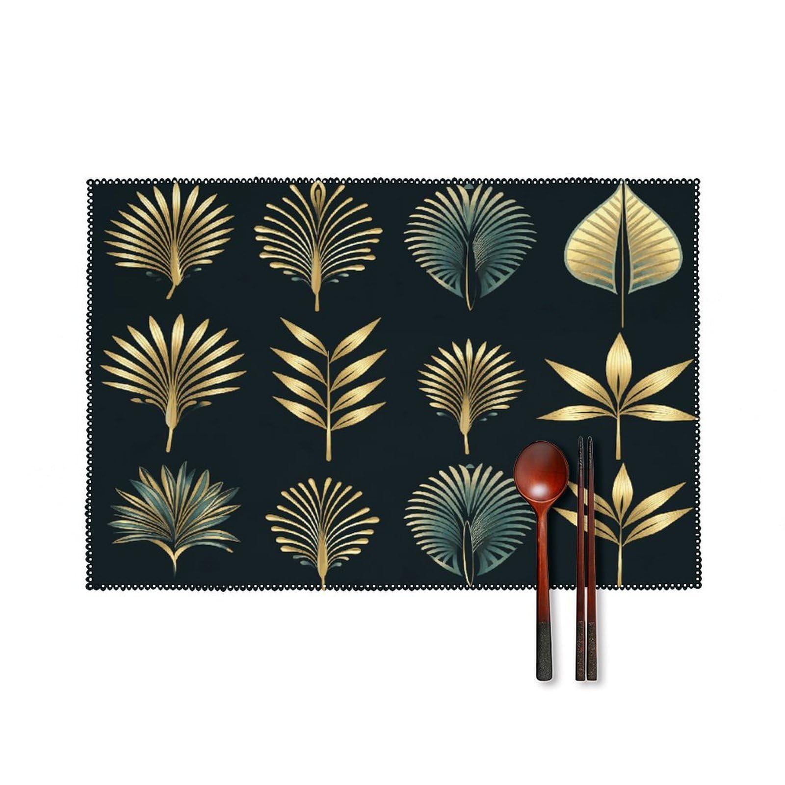 Fekiloot Style Golden Palm Leaves Placemats Set Of 6,Table Mat