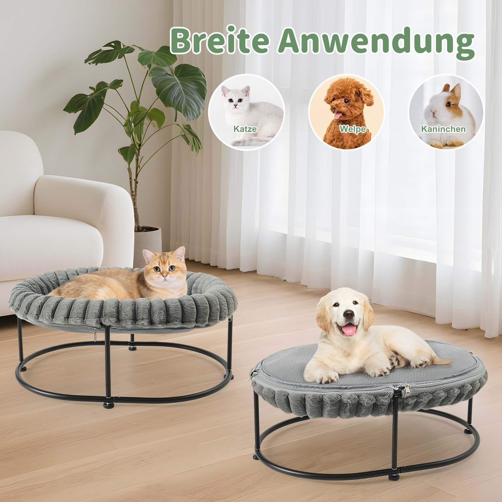 GUUSII HOME Erhöhtes Katzenbett katzenhängematte für Große Katzen Bett Katzenliege Kätzchen Hängematte Katzensofa Hohes Welpenbett Couch mit Robust Metallrahmen Waschbares Kissen 58.5*43*21 cm (Grau)