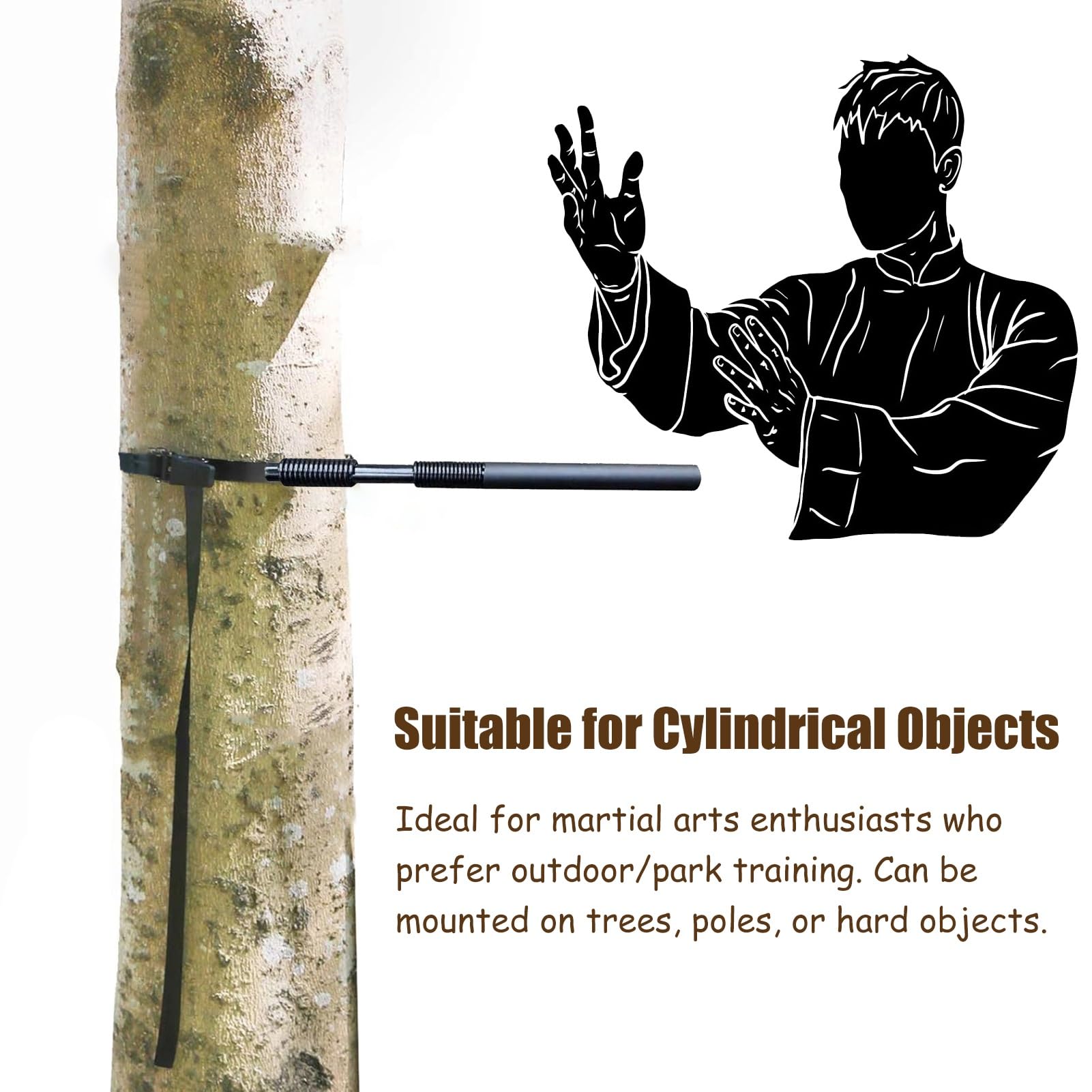 Wing Chun Dummy Outdoor Martial Arts Training Device, Flexible Double Spring Tai Chi Dummy Arms, Portable Bundled Kung Fu Exercise Trainer for Tree