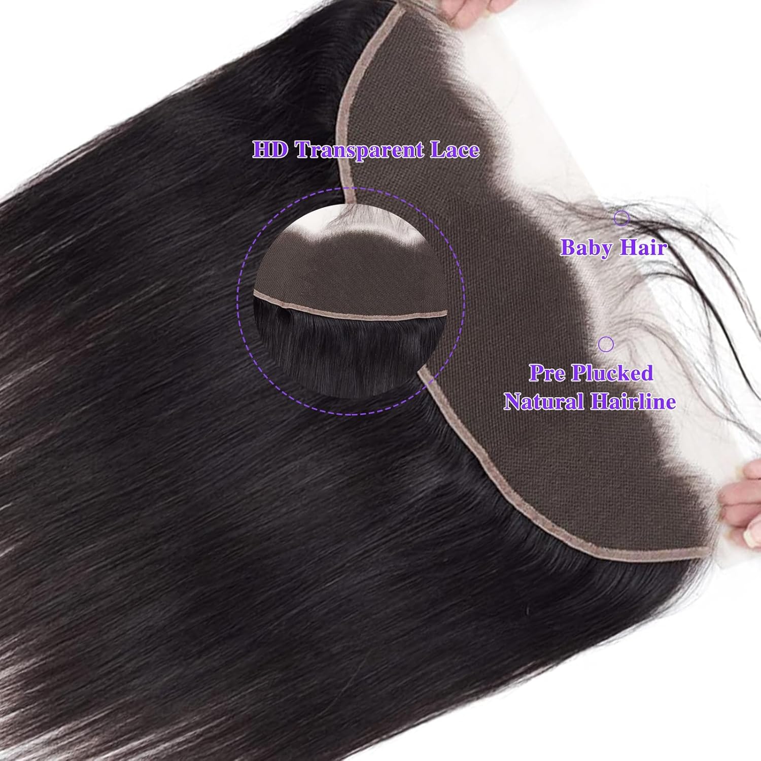 Straight Frontal Closure Human Hair 13x4 Ear to Ear HD Lace Brazilian Virgin 100% Human Hair 18 Inch for Black Women Natural Black Color
