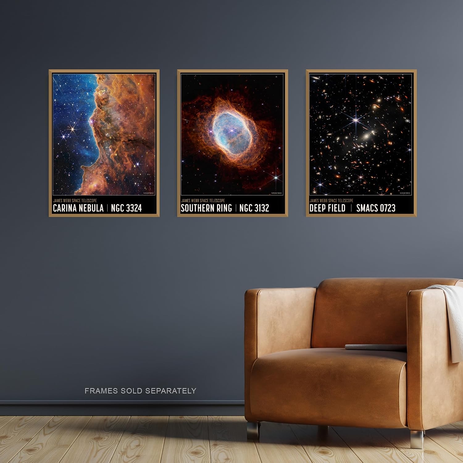 Artery8 Pack of 3 NASA James Webb Space Telescope Southern Ring Carina Nebula Cosmic Cliffs Deep Field Images Unframed 18X24 Inch Wall Art Living Room Prints Set