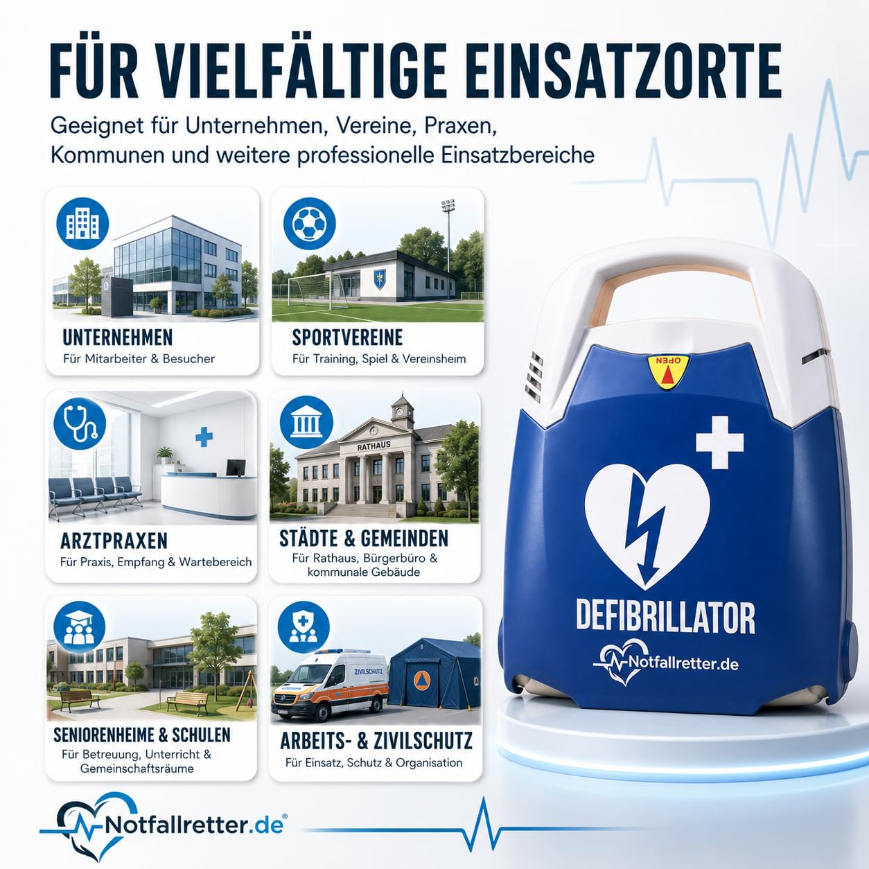AED Defibrillator Vollautomat, Defibrillator für Zuhause [10 Jahre Garantie] mit Erste Hilfe Set, Autostart, 6 J. Batterie, Defibrillator für Betrieb, Verein & Praxis, Notfall Ausrüstung First Aid Kit