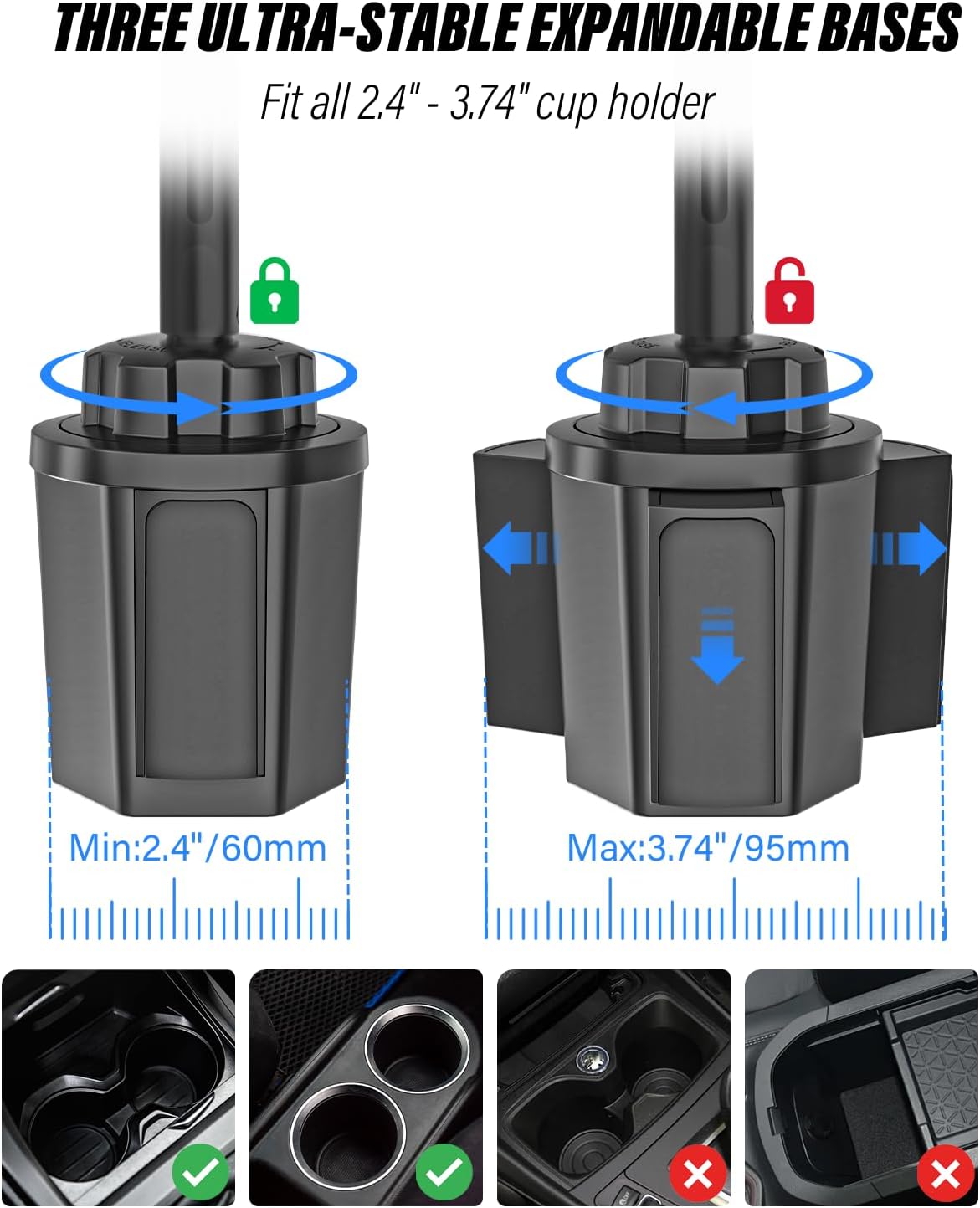 Z Fold Car Mount - [Foldable Phone Friendly] Cup Holder Tablet Mount for Car Truck, 360° Adjustable 19" Long Metal 2-Arm Stand for Samasung Galaxy Fold 7 6 5 4 3 2, Tabs, Google Pixel, iPad, iPhone