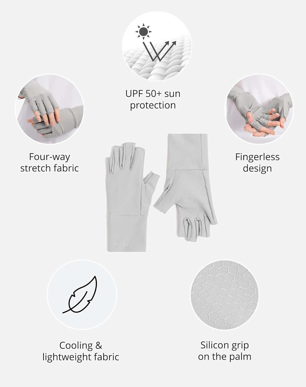 Solbari Unisex Fingerless Driving Gloves UPF 50+ Sun Protection, Lightweight UV Shield for Hands, Travel & Outdoor Activities