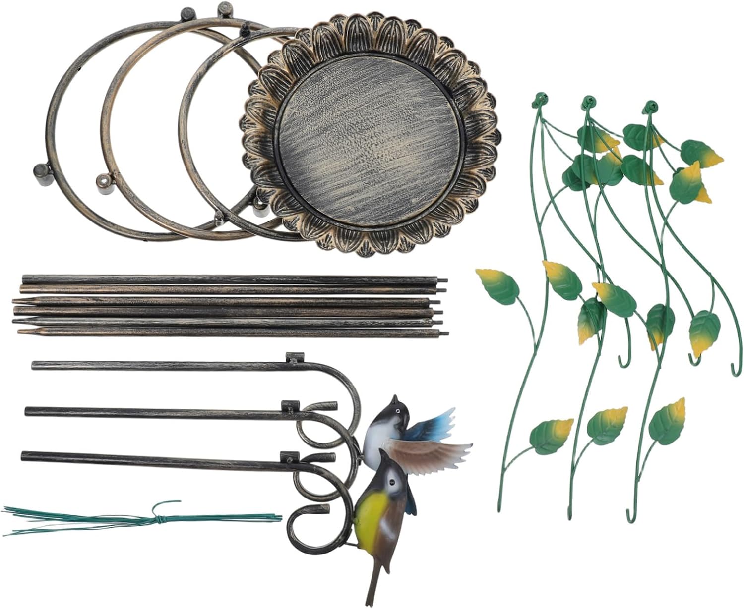 Decorative Bird Feeder Antique Bird Bath Bowl with Climbing Plant Trellis Support Stake Easy Installation for Garden Lawn Patio Enhancement