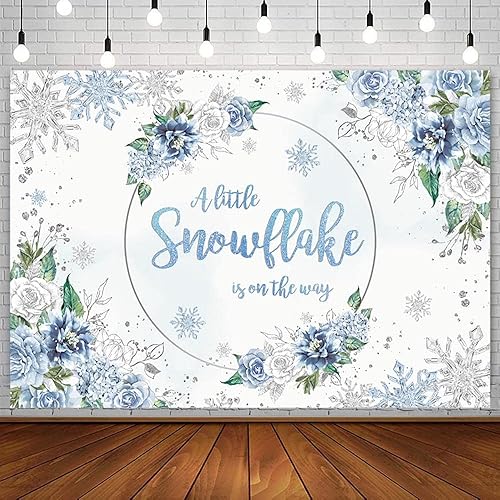 AIBIIN Telón de fondo de invierno para baby shower de 7 x 5 pies para niño azul plateado copo de nieve floral país de las maravillas fondo de