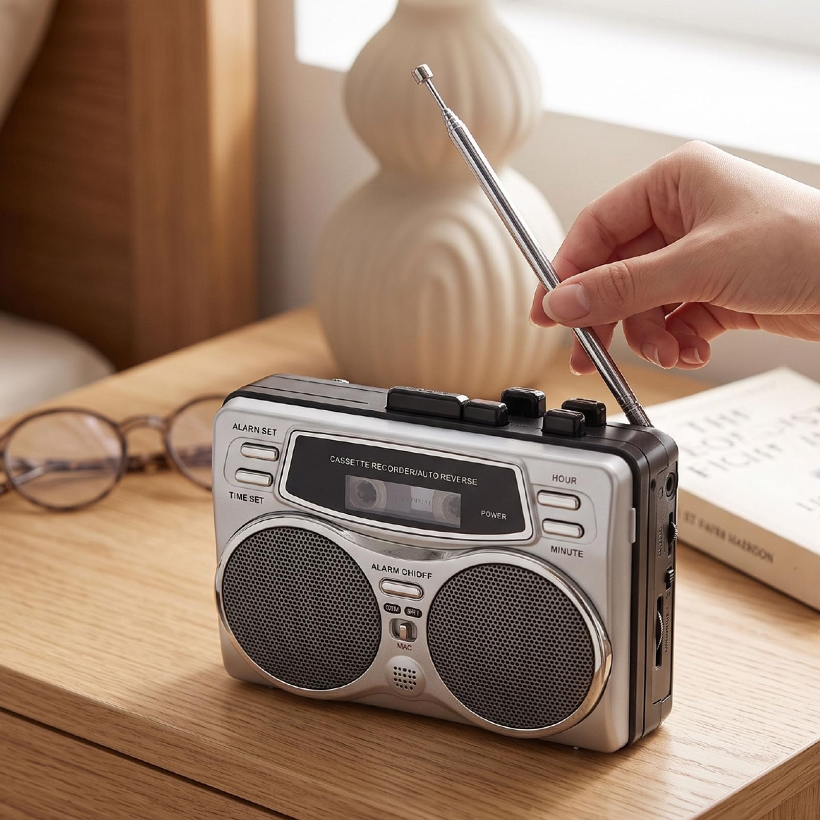 Bewinner Reproductor de Casete Retro con Grabadora de Cinta Inversa Automática con Radio Am FM | Cuerpo ABS, grabadora portátil, escucha en casa y al aire libre, pantalla LCD, uso de auriculares