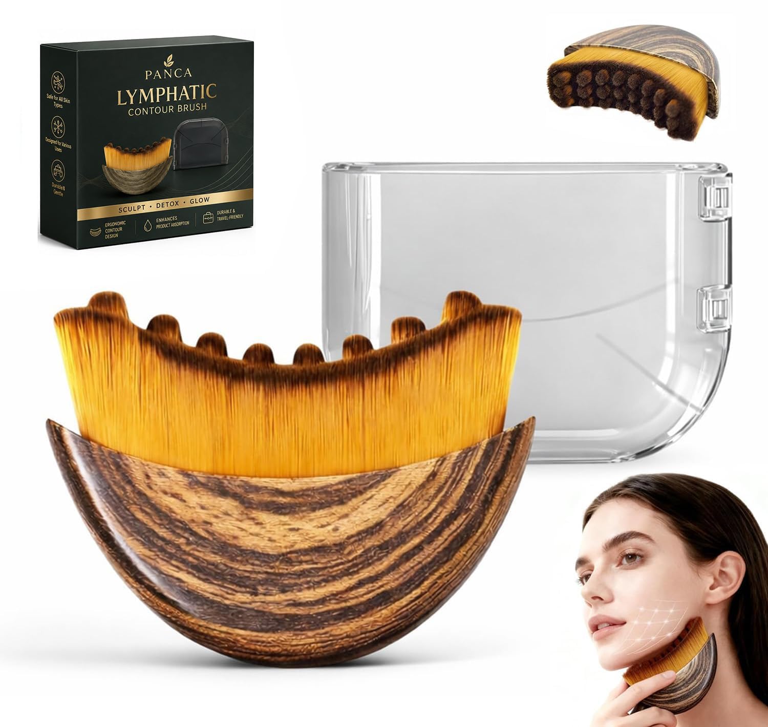 Lymphatic Contour Face Brush for Jawline Sculpting & Drainage | Gua Sha Facial Massager Tool for Face, Chin & Neck | Reduces Puffiness, Tightens Skin, Improves Glow | Soft Bristle Face Massage Brush with Case-picture-41