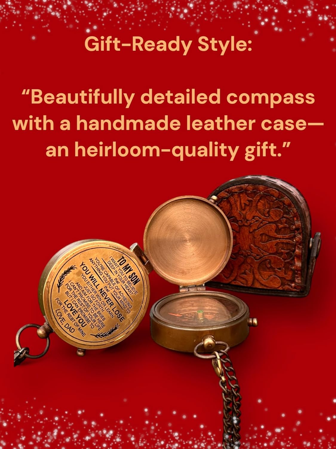 Engraved to My Son Compass with Leather Case -Nautical Gifts for Son from Mom, Gift for Son from Dad, Birthday Gift for Son-Gift to Grandson,Baptism Gifts, Graduation Day, Confirmation