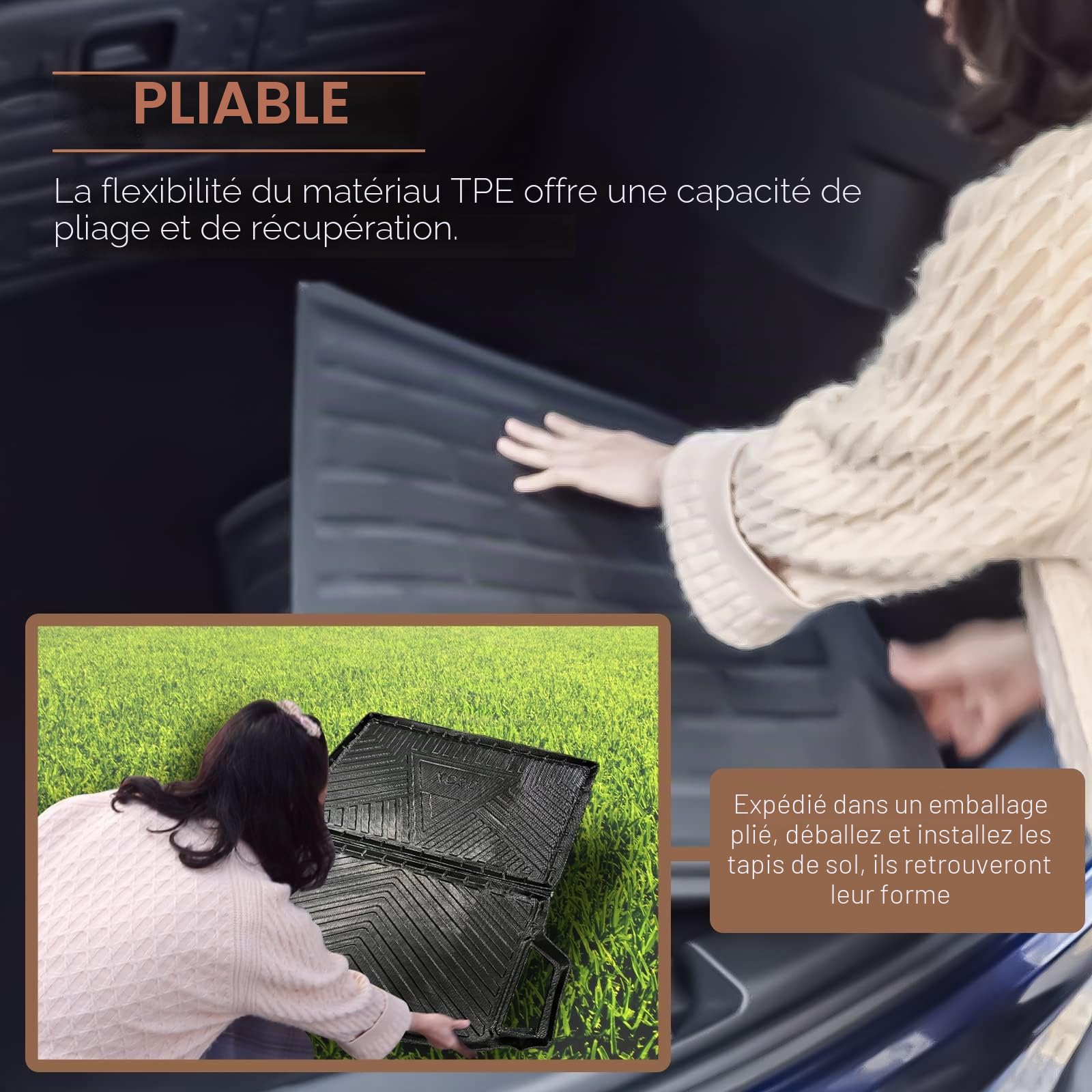 YEE PIN pour Volvo XC90 2015-2025, Tapis de Coffre en Caoutchouc - Volvo XC90 Caoutchouc - Tapis de Coffre antidérapant - XC90 Accessoire de Voiture - Transport XC90 Tapis