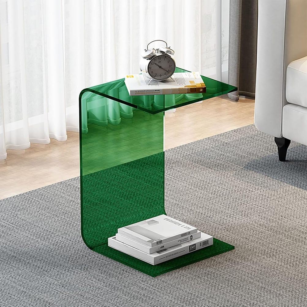 SXZenSpace U Shape Acrylic End Table, C Shaped Sofa Coffee Modern Style Multipurpose Sid, Nightstand, Side,Green,30 * 30 65cm
