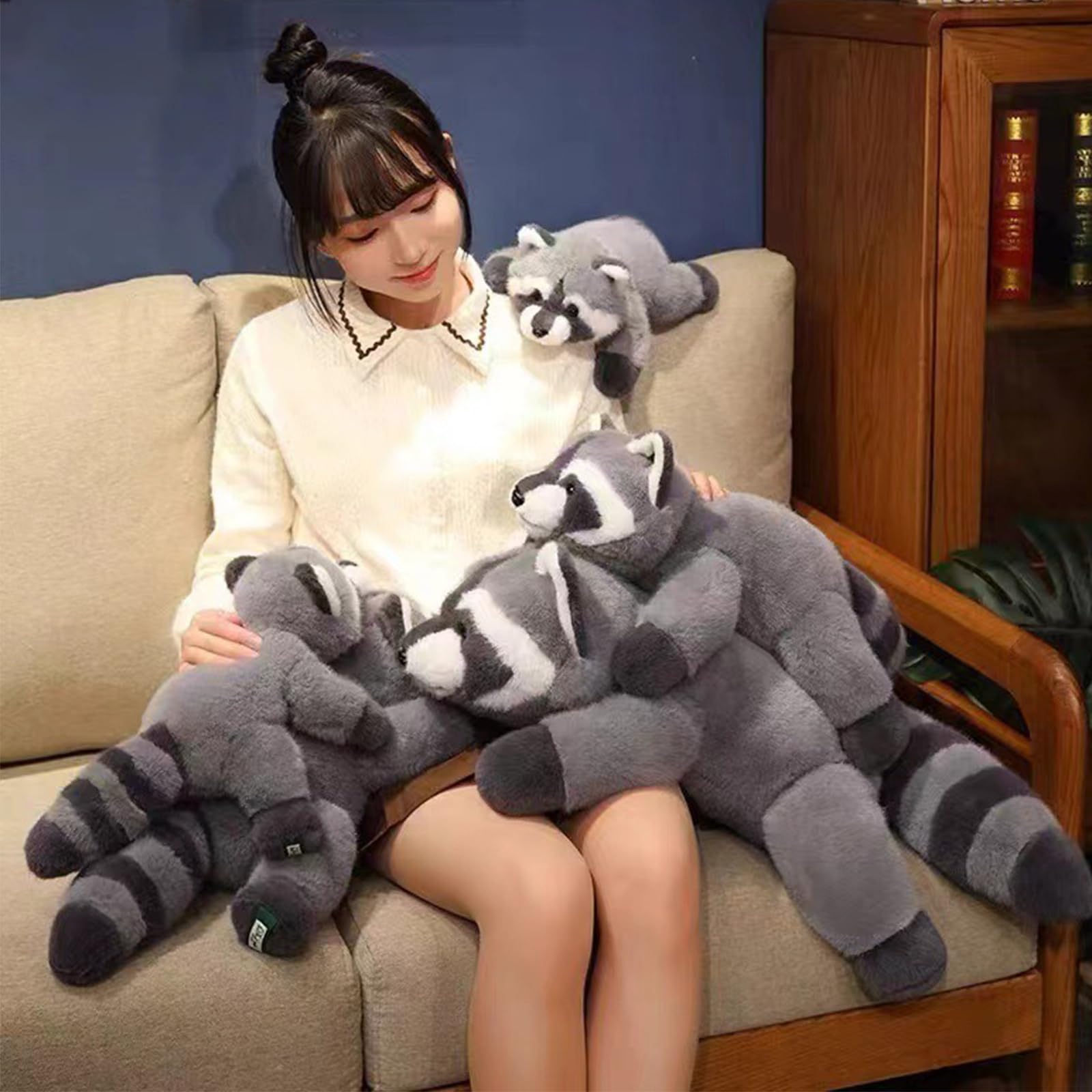 Waschbär Kuscheltier, 30/45/65cm Klein Plüschtier, Stofftier Plüsch Puppe Kuscheltiere, Geschenk für Jungen Mädchen (65CM)
