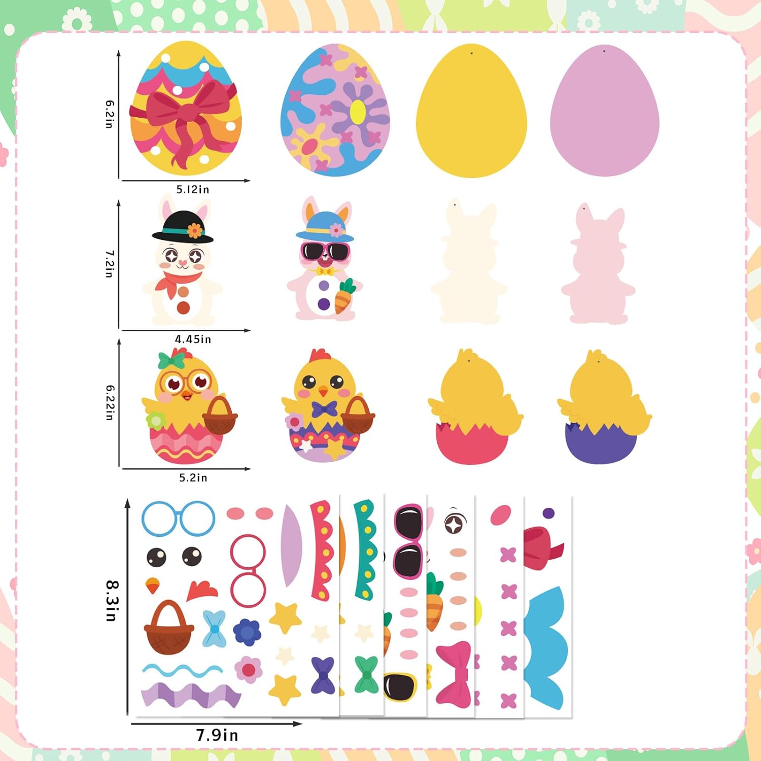XZENTIRA 48Pcs Easter Crafts Kits DIY Hanging Ornaments with Stickers and Paper Cards Bunny Egg Chick Paper Card Art Kits for Home Classroom Activities Party Favors Supplies