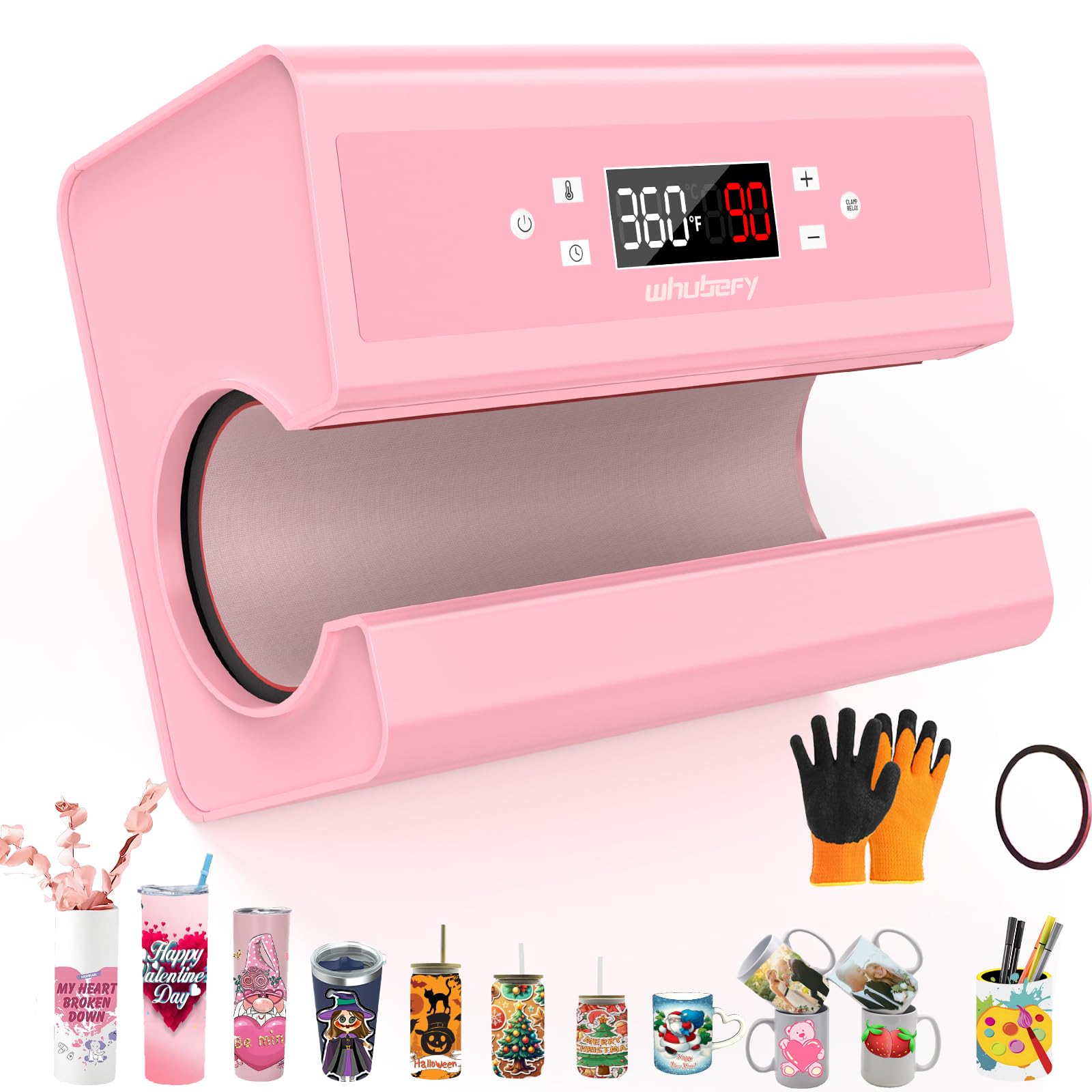 Pressa a caldo automatica per tazze, pressa a caldo rosa da 10 – 30 oz (2,9 – 3,34 pollici), riscaldamento uniforme e veloce, per uso commerciale/domestico con kit di avviamento (rosa)