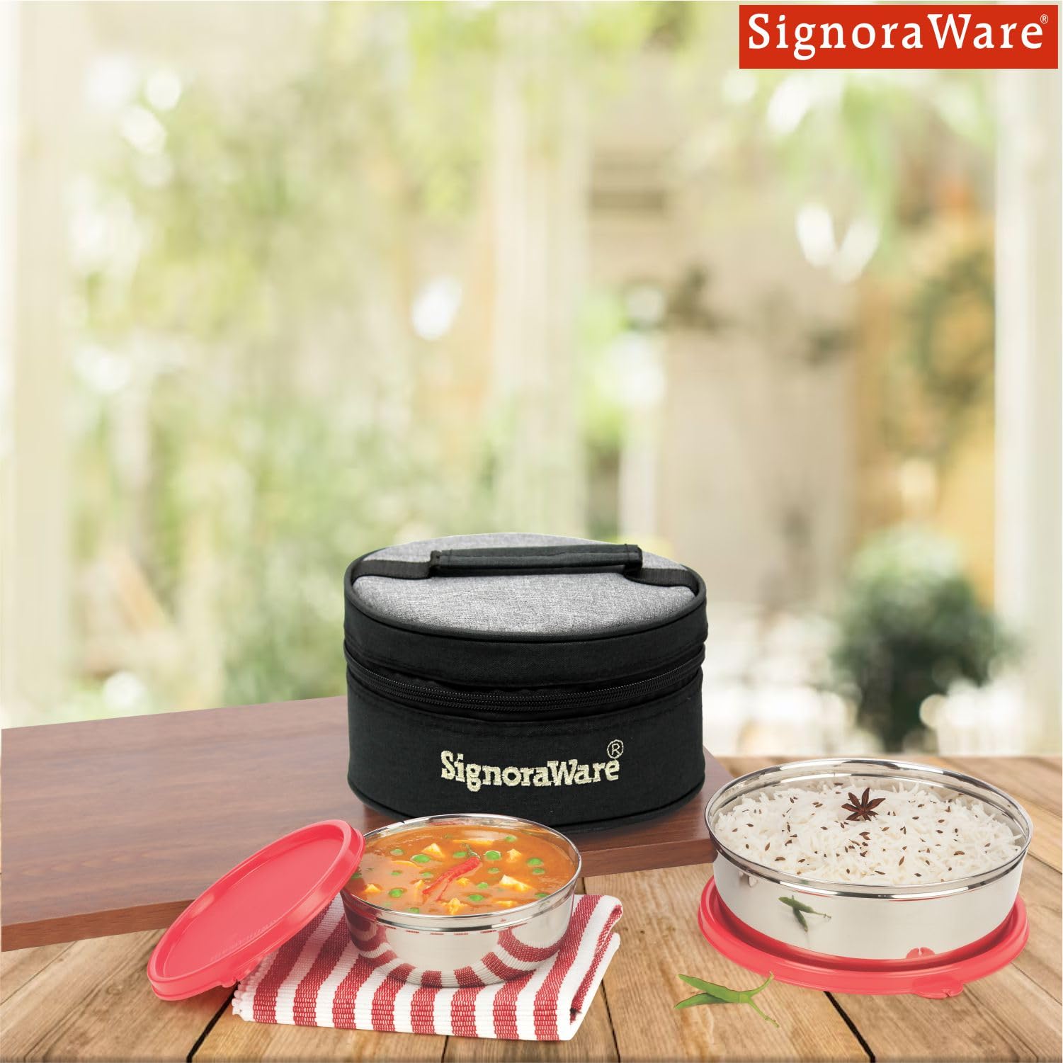 Signora Ware Stainless Steel Lunch Box Set - Red -3