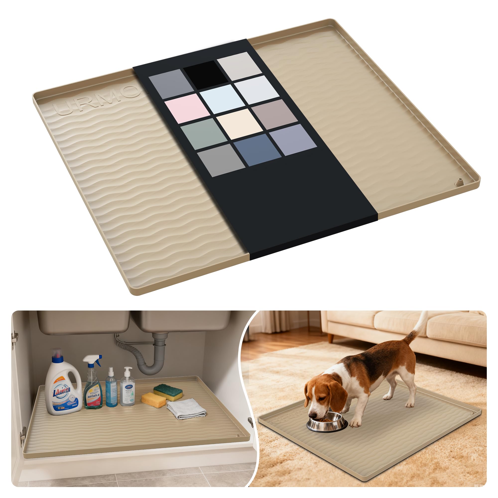 URMONA Waterproof Silicone Under Sink Mat, 25 x 22 in, Flexible Shelf Liner