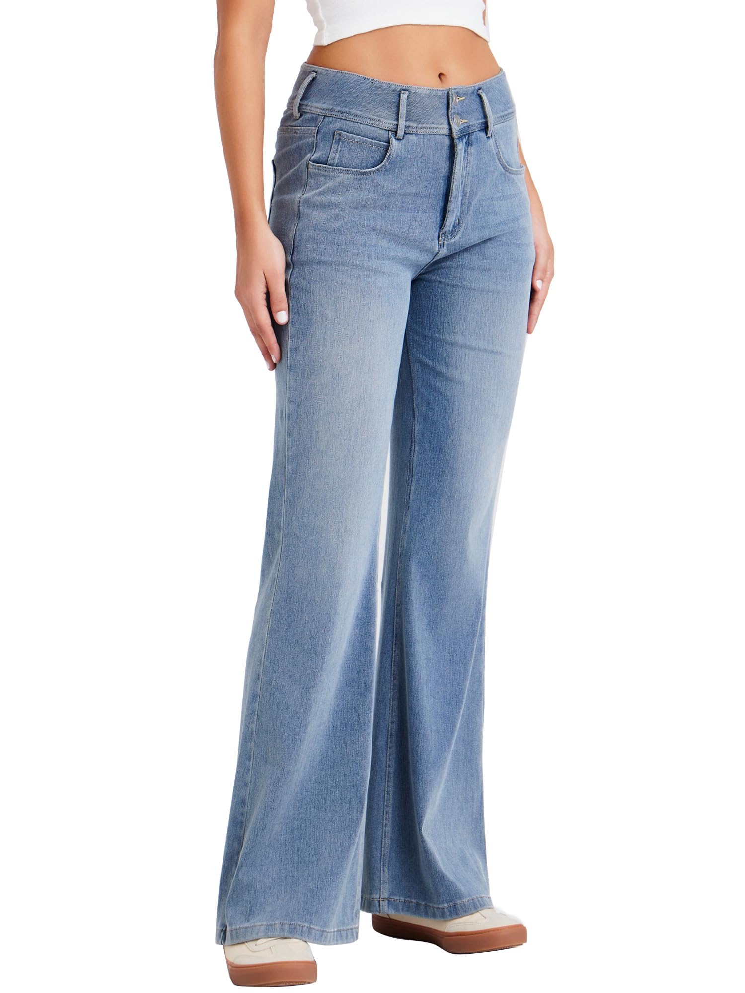 LaiEr Jeans a Gamba Larga Donne,Design con Bottoni Doppi e Verace Apertura con Zip,Gambe Dritte, vestibilità Sciolta,Jeans Casual Molto Elastici.
