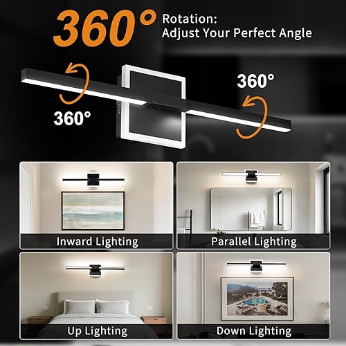 Miniatura 2 de Lámparas de tocador de baño sobre el espejo, modernas luces LED ajustables de 5CCT con iluminación ambiental RGB, barra negra de 24 pulgadas,