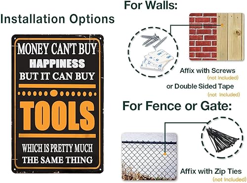 Miniatura 2 de Tommery Letrero de metal vintage con texto en inglés Man Cave Garage, Money Cant Buy Happiness But It Can Buy Tools, divertido letrero de metal para