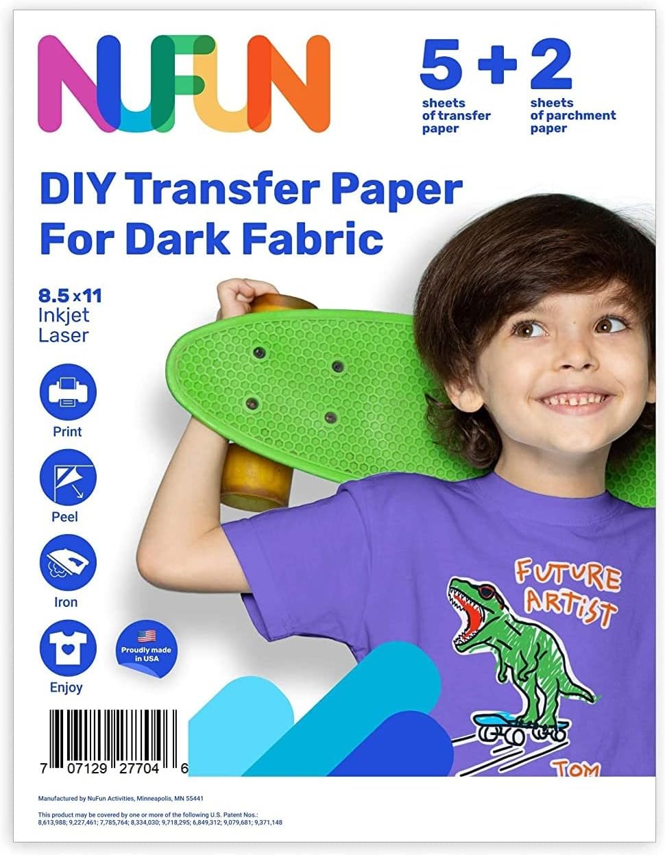 NuFun Activities Inkjet Printable Iron-On Heat Transfer Paper for Dark Fabrics, 8.5x11” to Print for T Shirts and DIY Projects, 5 Sheets : Arts, Crafts & Sewing