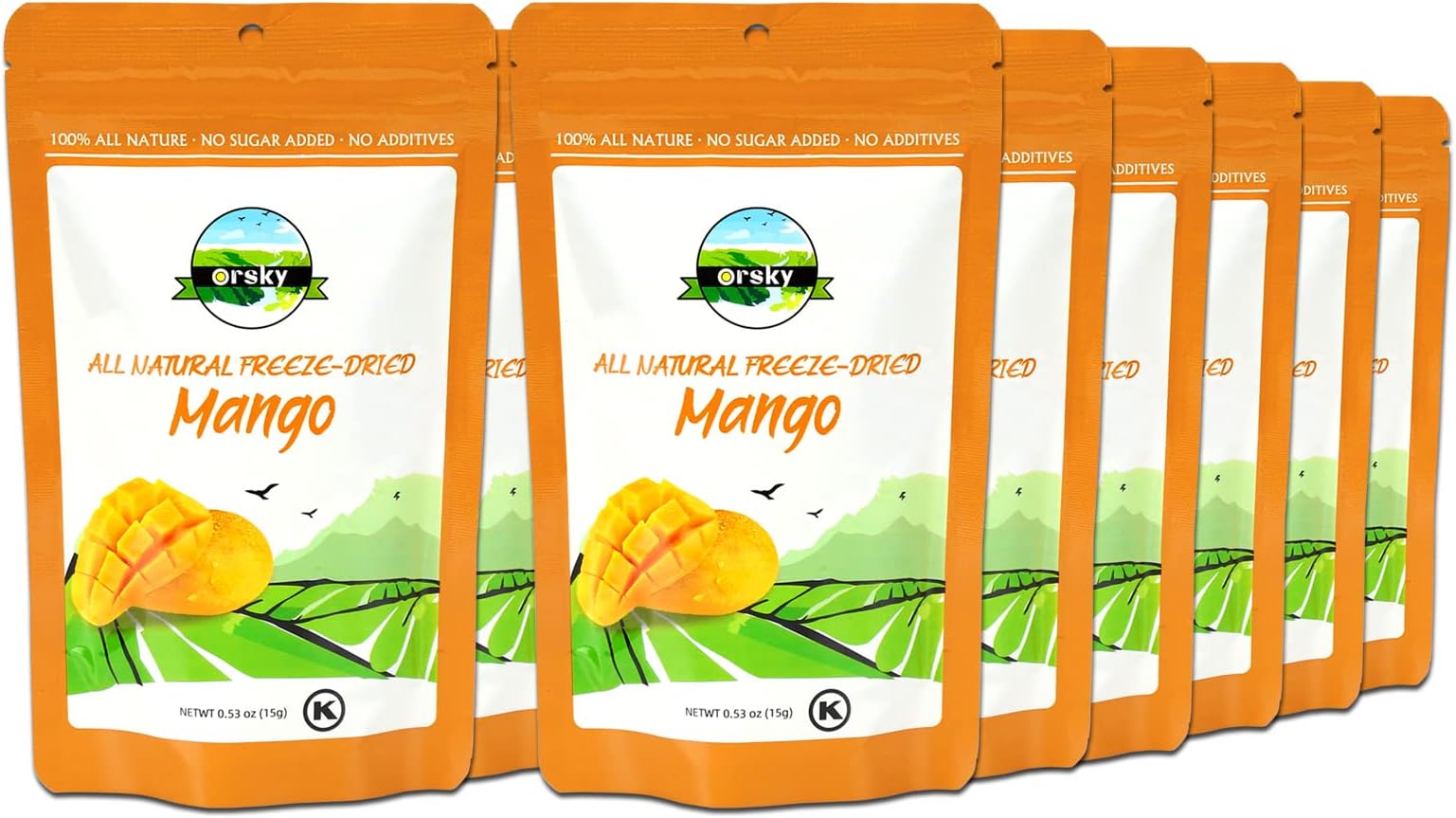 Orsky Freeze Dried Mangoes Fruit Snack 12 Single-Serve Pack, Kosher, No Sugar Added, Holiday Gifts, Healthy Snack For Kids & Adults 0.53 Ounce