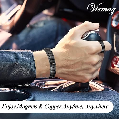 Miniatura 7 de Vicmag Pulsera magnética de cobre para hombre, imán de doble fila, regalo de joyería de cobre puro sólido con herramienta de ajuste, Metal, Sin