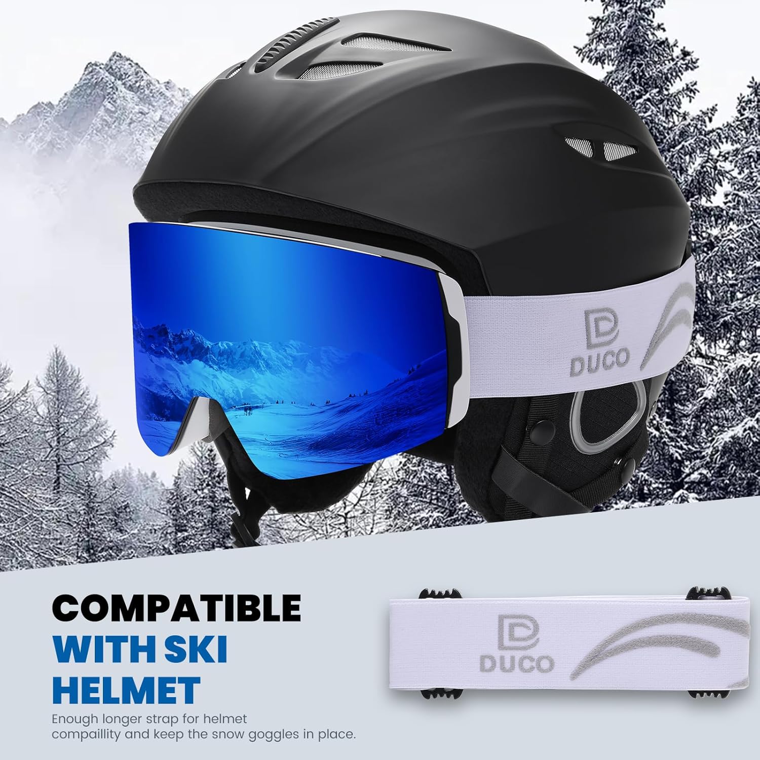 DUCO Ski Goggles with Magnetic Lens for Snowboard, Anti-Fog UV400 Protection Over Glasses OTG Snow Sports Goggles DCS002