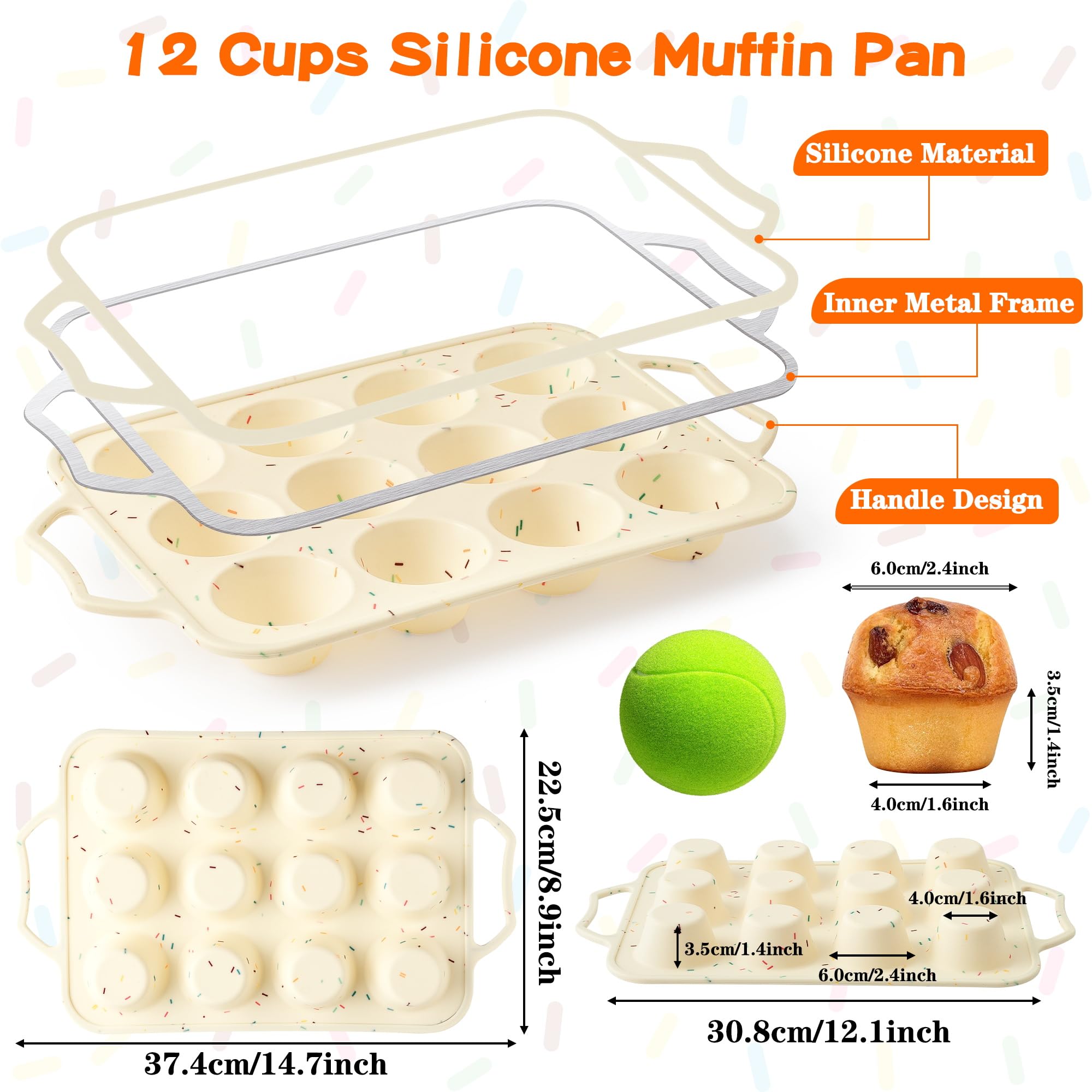 GQIRIL Silicone Muffin Pan for Baking - 2 Pack Cupcake Pan Egg Bite Molds, Nonstick Muffin Tin with Metal Frame, 12 Silicone Cup Cakes Chocolate Candy Bakeware for Baby Shower Birthday (Regular Size)