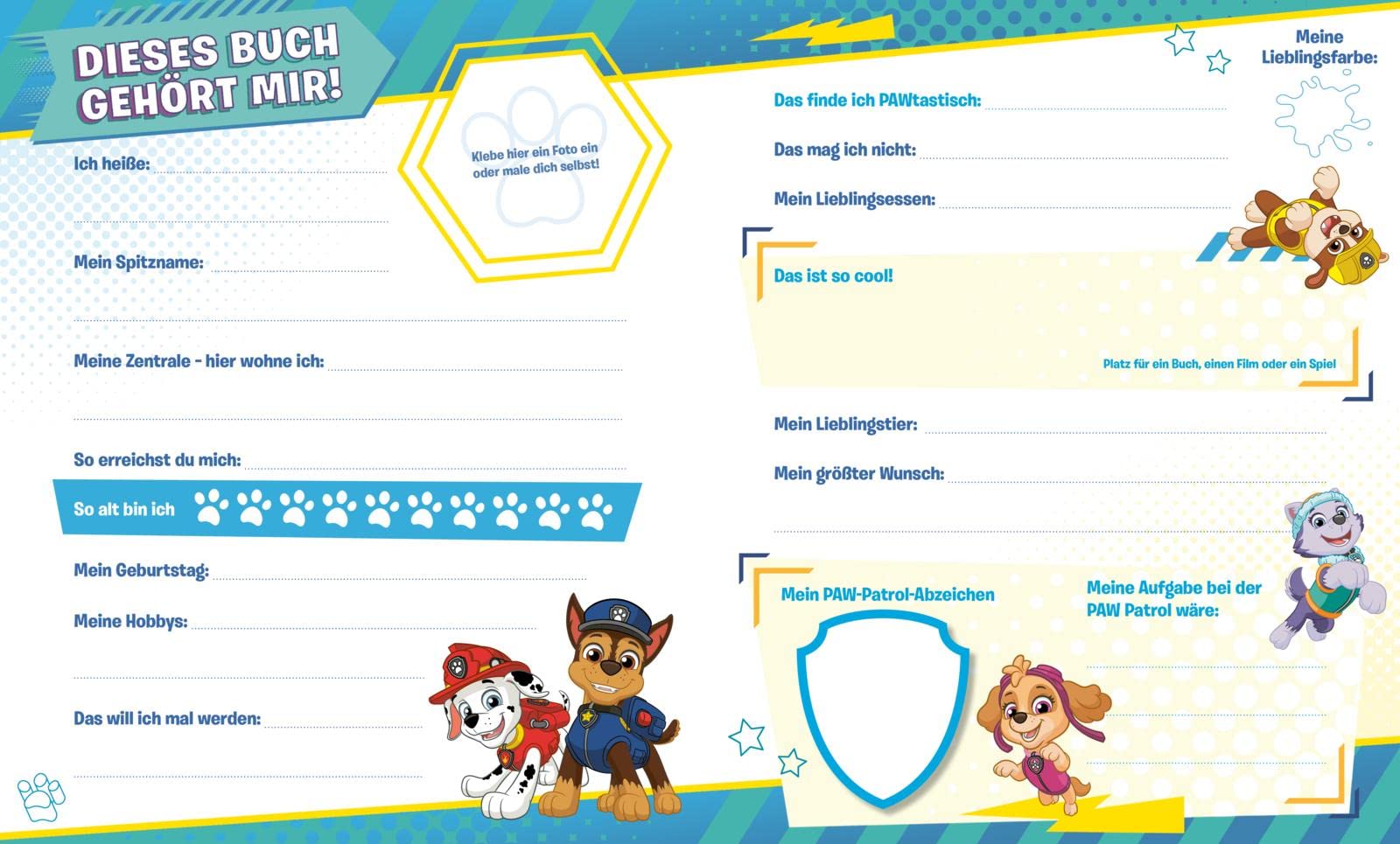 PAW Patrol Mitmachbuch Freundebuch Eintragbuch für Kindergartenkinder ab 3 Jahre