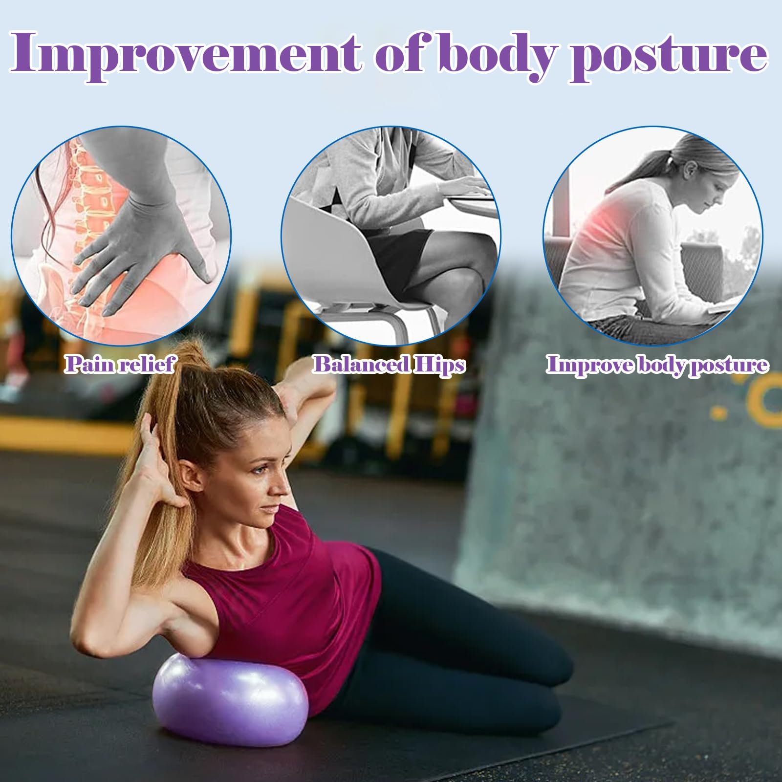 Palla da Ginnastica 2 Pezzi 25 cm, Blu e Viola, Mini Gym Ball per Yoga Pilates Fitness Allenamento Core Equilibrio Forza, Facile da trasportare e Utilizzare
