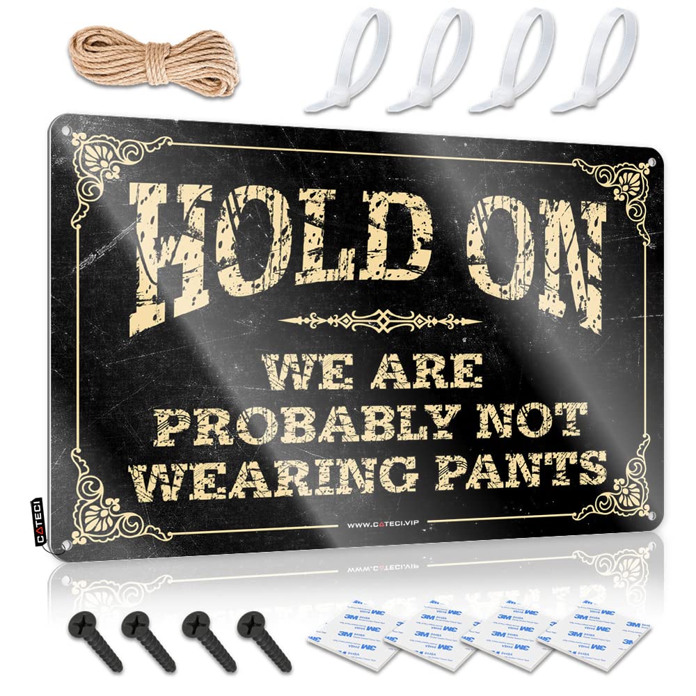 IBWNBBUSN Bar Tin Signs Vintage Hold On We'Re Probably Not Wearing Pants Sign Metal Tin Sign Wall Decor Metal Signs Funny(30X40CM)