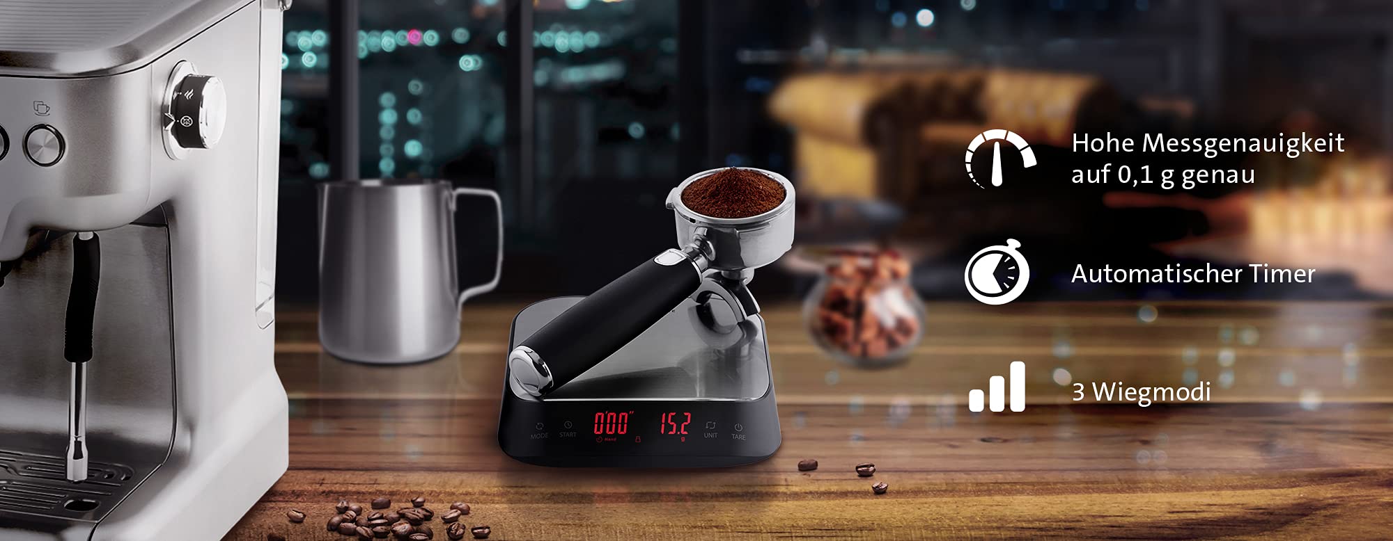 ETA Digitale Kaffeewage Artista I 3 Wiegemodi I LED Display I 0.1g Genauigkeit I Timer I 3kg Max I Tare Funktion