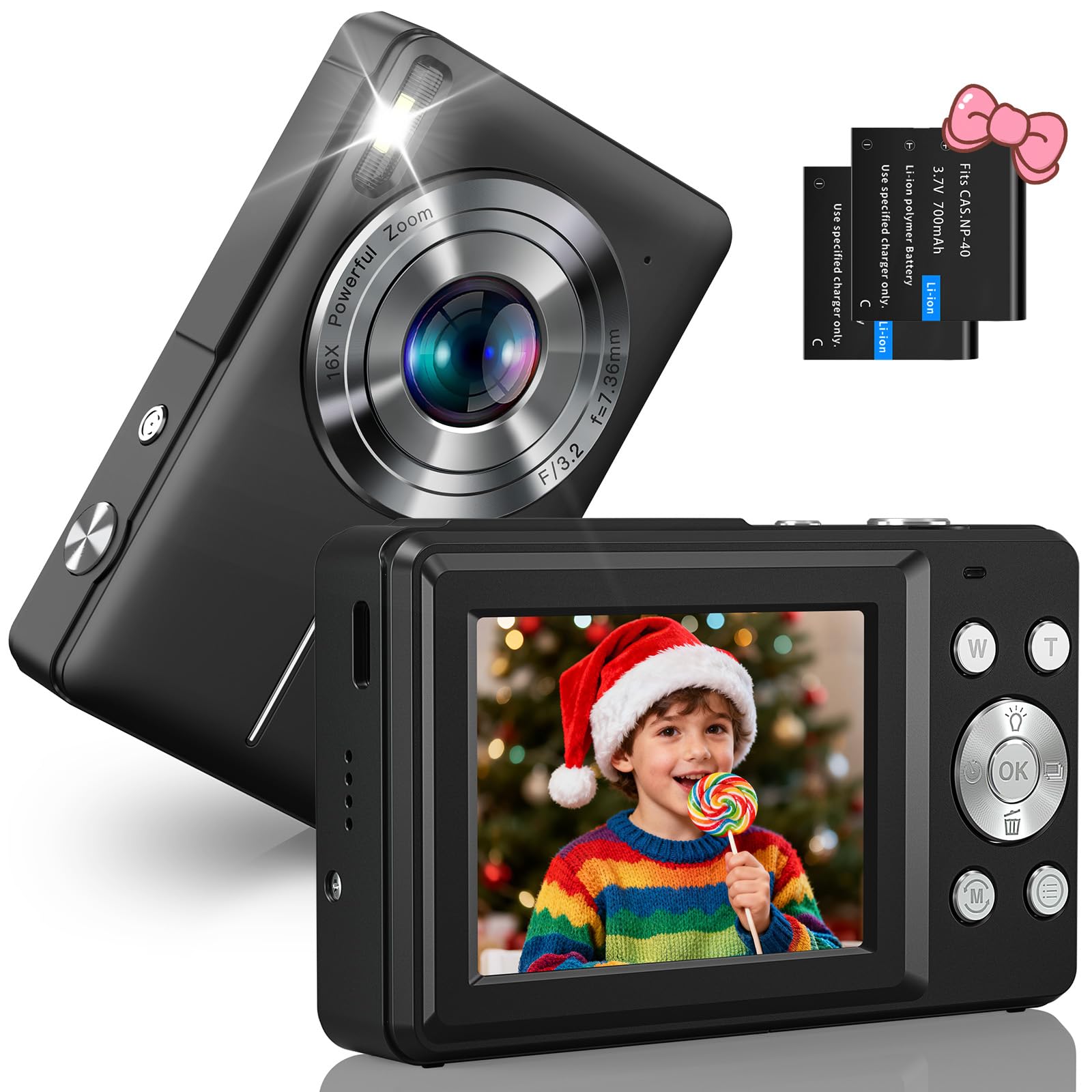 Cámara de Fotos Digital 1080P 44 MP cámara de Fotos con Zoom Digital de 16 x cámara compacta portátil Vlogging cámara Digital para niños Adolescentes Principiantes