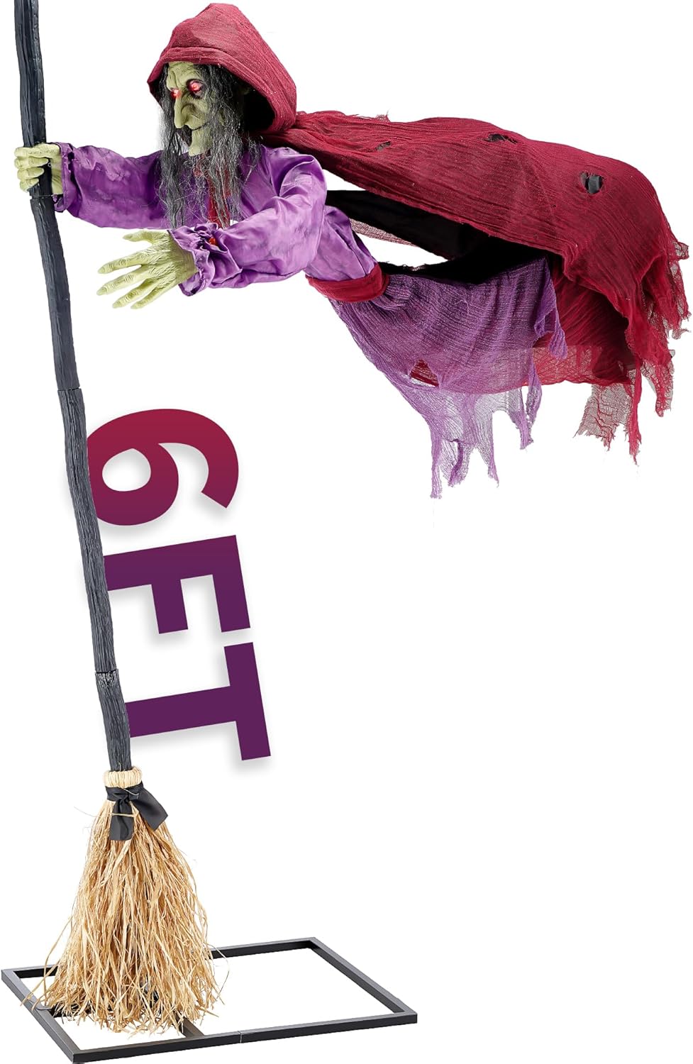 Halloween Animatronics Flying Witch Decorations, 6ft Animated Floating Witch with Sound Activated, Creepy Talking Sound, Mouth Move, Light Up Eyes, Haunted Decor Horror Prop for Outdoor, Yard Lawn 6ft Flying Witch