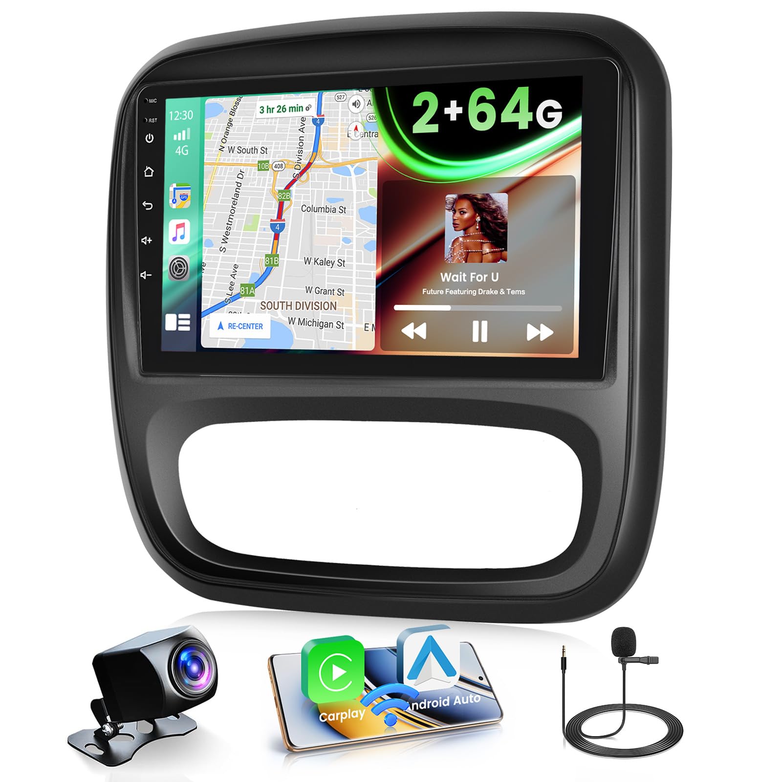 9" Radio Coche para Renault Trafic 2014-2023/Opel Vivaro 2014-2019 2+64G