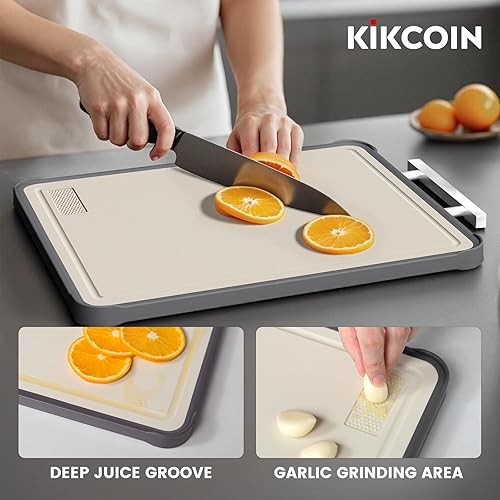 Miniatura 4 de Tabla de cortar de acero inoxidable Kikcoin, tablas de cortar de titanio de doble cara para cocina, tabla de cortar grande de acero inoxidable y