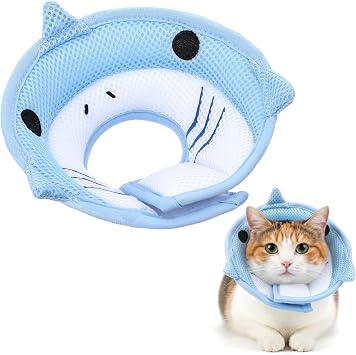 Nogeqi Soft Cone for Cats, Cute Shark Shape Cat Donut Collar, Adjustable Cat E Collar, Lightweight Cats Cones to Stop Licking, After Surgery for Pets Small Dogs KittesM